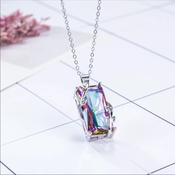 925 Silver Mystic Rainbow Topaz Necklace - Picture 8 of 8